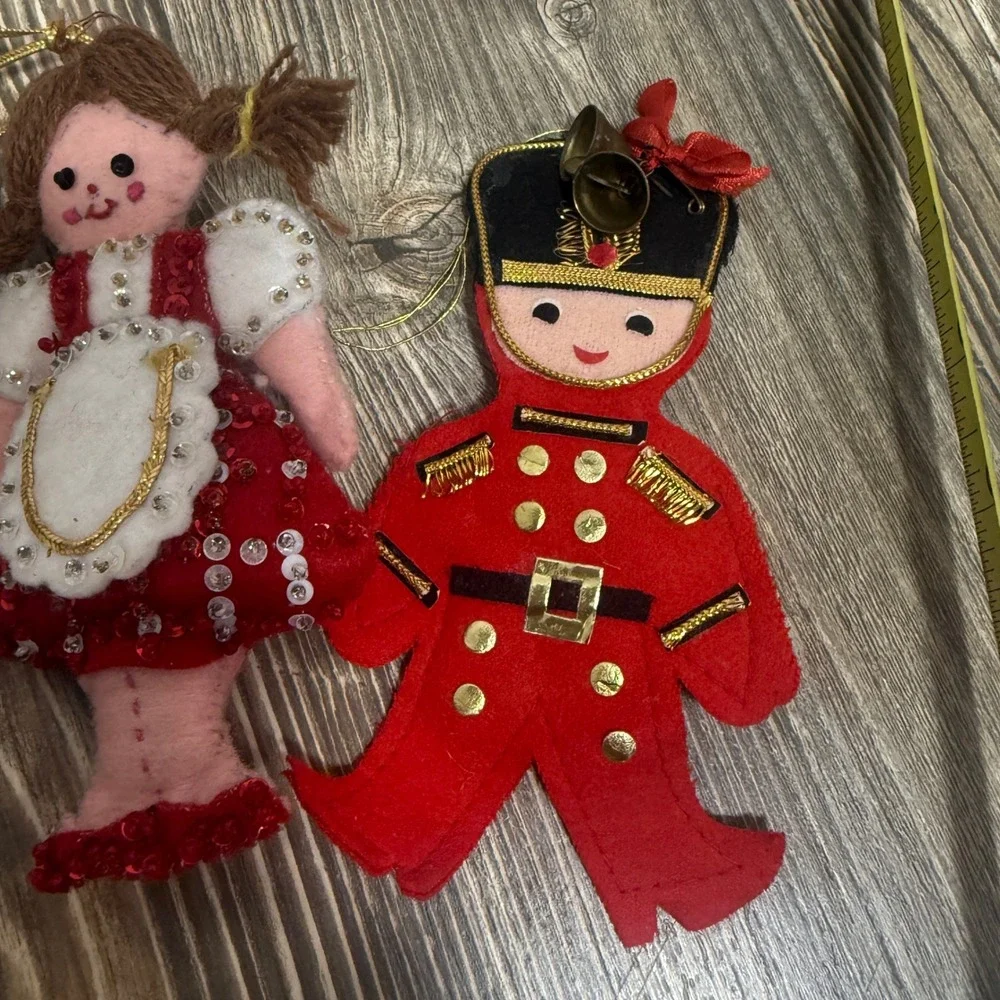 Vintage Felt Christmas Ornaments Lot Tin Man Toy Soldier Dorothy Lantern Japan